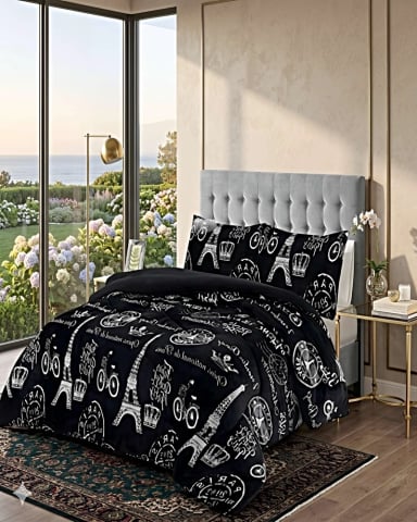 SET COBERTOR DE INVIERNO PLUSH 2 PLAZAS 230X250CM NEGRO 2 - 4