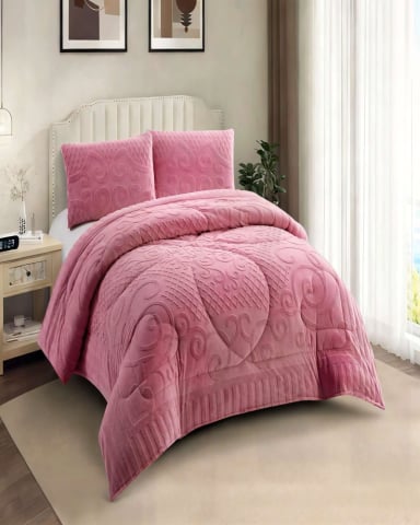 PLUMON PREMIUM CON TEXTURA DE RELIEVE  2 PLAZA COLOR ROSADO - 3