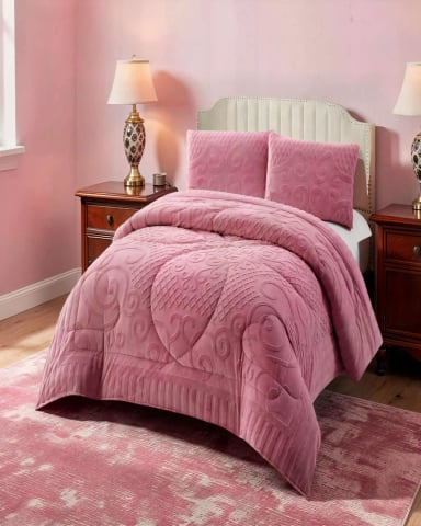 PLUMON PREMIUM CON TEXTURA DE RELIEVE  2 PLAZA COLOR ROSADO - 4