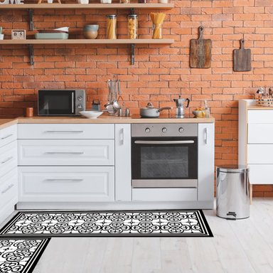 SET 2 ALFOMBRAS DE COCINA FLOR ARABE BLACK - 1