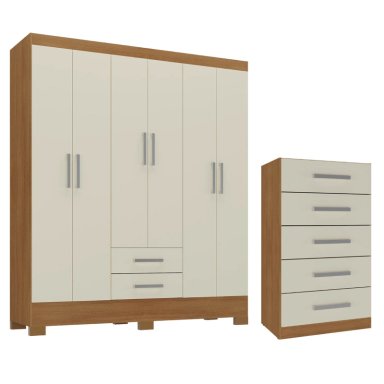 COMBO CLOSET 6 PUERTAS + COMODA 5 CAJONES OFF WHITE R6205 - 1
