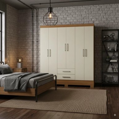 COMBO CLOSET 6 PUERTAS + COMODA 5 CAJONES OFF WHITE R6205 - 6