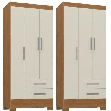 COMBO 2 CLOSET 3 PUERTAS 2 CAJONES 180X68X35 CM OFF WHITE R32X2 - 1