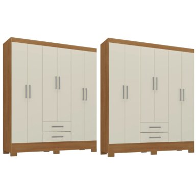 COMBO 2 CLOSET 6 PUERTAS 2 CAJONES 180X135X35 CM OFF WHITE R62X2 - 1