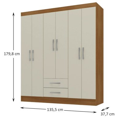 COMBO 2 CLOSET 6 PUERTAS 2 CAJONES 180X135X35 CM OFF WHITE R62X2 - 3