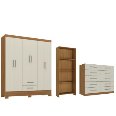 COMBO CLOSET 6 PUERTAS + COMODA 10 CAJONES OFF WHITE + LIBRERO R621016 - 1