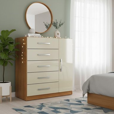 COMODA 5 CAJONES 1 PUERTA 91X68X35 OFF WHITE BLANCO R51 - 4