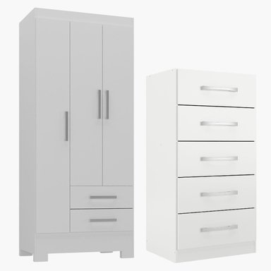 COMBO CLOSET 3 PUERTAS 2 CAJONES + COMODA 5 CAJONES BLANCO BLANCO RB3205 - 1