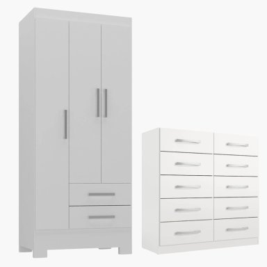 COMBO CLOSET 3 PUERTAS 2 CAJONES + COMODA 10 CAJONES BLANCO BLANCO RB3210 - 1