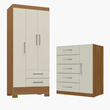 COMBO CLOSET 3 PUERTAS + COMODA 5 CAJONES 1 PUERTA OFF WHITE R3251 - 1