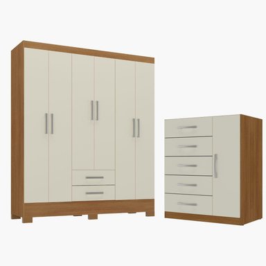 COMBO CLOSET 6 PUERTAS 2 CAJONES + COMODA 5 CAJONES 1 PUERTA OFF WHITE R6251 - 1