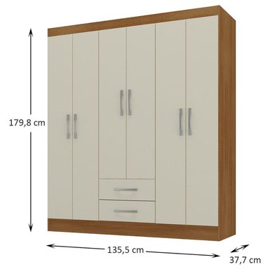 COMBO CLOSET 6 PUERTAS 2 CAJONES + COMODA 5 CAJONES 1 PUERTA OFF WHITE R6251 - 6