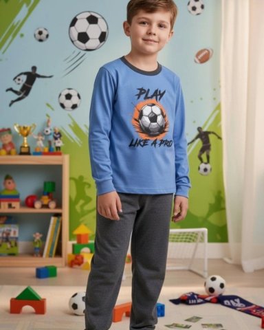 PIJAMA NIÑO ALGODON ESTAMPADO FOOTBALL - 1