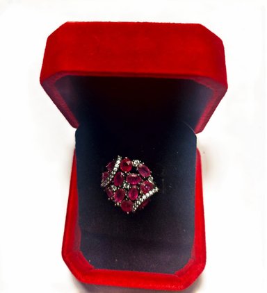 ANILLO DE PLATA CON RUBIES NATURALES   NUMERO 15 - 1