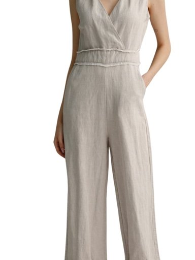 ENTERITO LARGO LINO MUJER ARDOSUA BEIGE ESCOTE CRUZADO EN PECHO Y CORTE RECTO EN PIERNAS - 3
