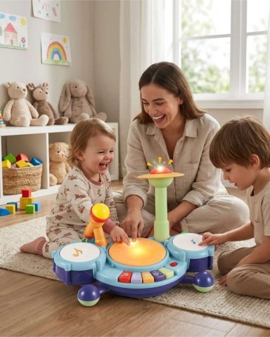 JUGUETE DIDACTICO BATERIA MUSICAL CON LUCES Y SONIDO PARA BEBE - 1