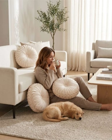 COJIN RUEDA TERCIOPELO REDONDO SOFA DECORATIVO SALON - 4