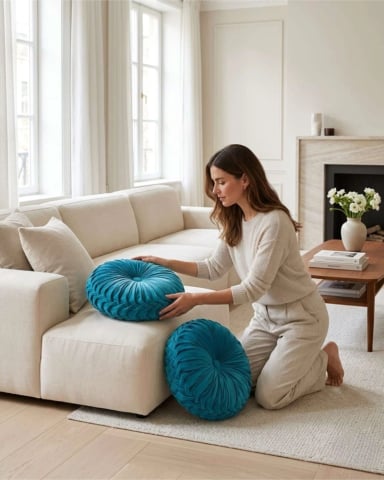COJIN RUEDA TERCIOPELO REDONDO SOFA DECORATIVO SALON - 3