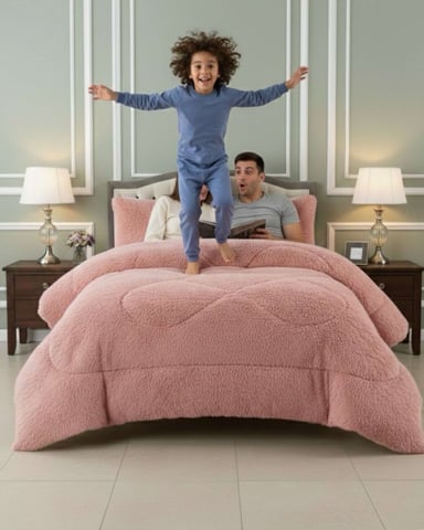 PLUMON CUBRECAMA PLAZA Y MEDIA SHERPA PELUDO INVIERNO DISEÑO SUAVE - 5