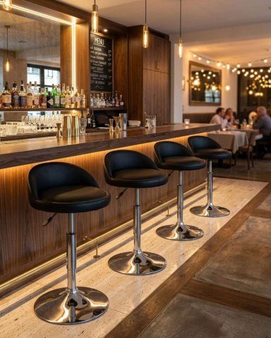 SILLA DE BAR AJUSTABLE CON BASE CROMADA Y RESPALDO - 5