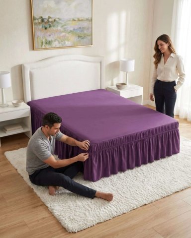 FALDON DE CAMA KING CUBRE BASE CON PLIEGUES - 4