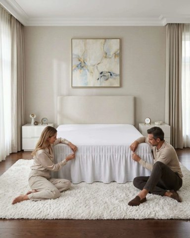 FALDON DE CAMA KING CUBRE BASE CON PLIEGUES - 4