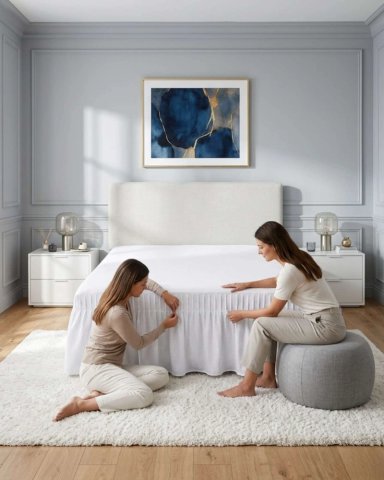 FALDON DE CAMA KING CUBRE BASE CON PLIEGUES - 5