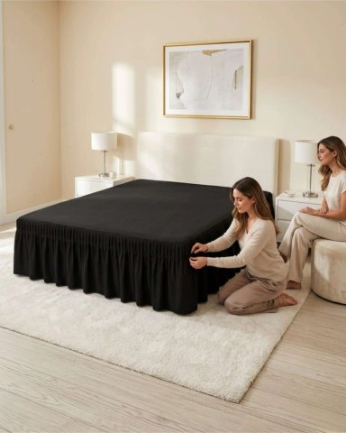 FALDON DE CAMA KING CUBRE BASE CON PLIEGUES - 1