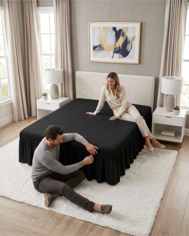 FALDON DE CAMA KING CUBRE BASE CON PLIEGUES - 4
