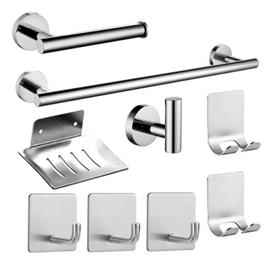 JUEGO SET 9 ACCESORIOS PARA BAÑO ACERO INOXIDABLE - 1
