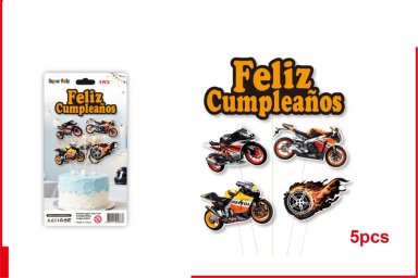 TOPPER FELIZ CUMPLEAÑOS CON MOTOCICLETAS - 1
