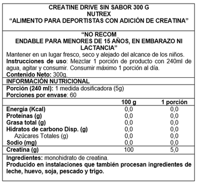 CREATINA NUTREX 300 GRS SIN SABOR - 2