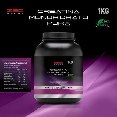 CREATINA MONOHIDRATO PURA 1 K. ZEO SPORT. 200 MESH. PREMIUM SABOR SIN SABOR - 2