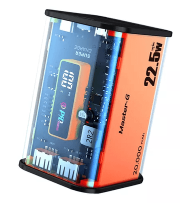 BATERÍA EXTERNA POWER BANK 20,000 MAH, CARGA RÁPIDA, COLOR NARANJO - 1