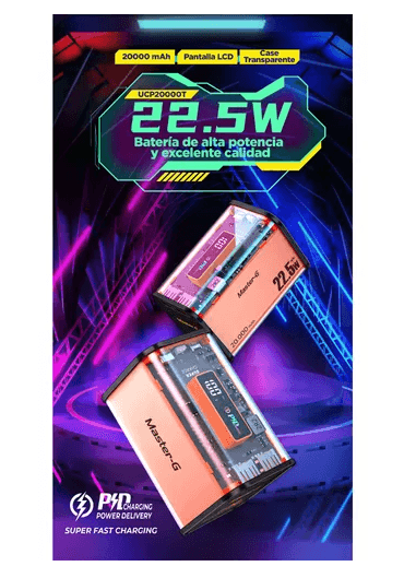BATERÍA EXTERNA POWER BANK 20,000 MAH, CARGA RÁPIDA, COLOR NARANJO - 6