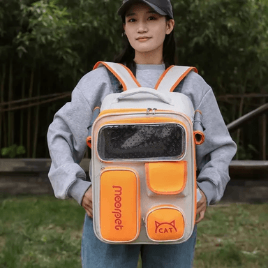 MOCHILA BOLSO PLEGABLE PARA MASCOTAS PERRO Y GATO NARANJA - 3