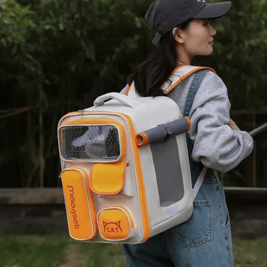 MOCHILA BOLSO PLEGABLE PARA MASCOTAS PERRO Y GATO NARANJA - 4