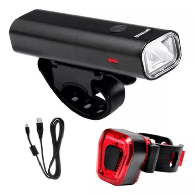 SET DE LUCES PARA BICICLETA, DELANTERA Y TRASERA, USB, MAXWELL, IMPERMEABLE, COLOR EN COLOR NEGRO - 1