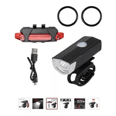 PACK DE LUZ PARA BICICLETA, DELANTERA Y TRASERA, RECARGABLE POR USB - 1