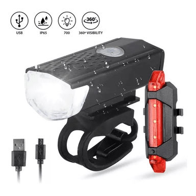 PACK DE LUZ PARA BICICLETA, DELANTERA Y TRASERA, RECARGABLE POR USB - 2