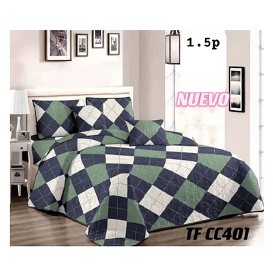 CUBRECAMA DE VERANO 1.5 PLAZAS + 1 FUNDA COBERTOR, COLOR VERDE MIX - 1