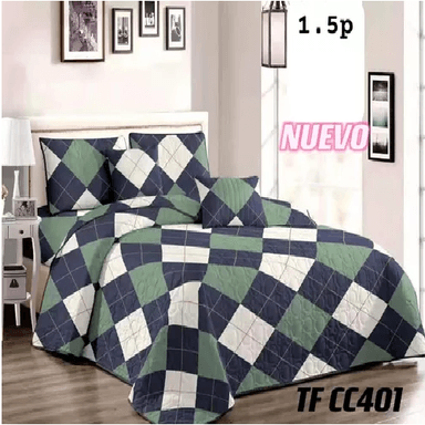 CUBRECAMA DE VERANO 1.5 PLAZAS + 1 FUNDA COBERTOR, COLOR VERDE MIX - 2