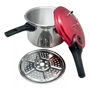 OLLA A PRESIÓN DE ALUMINIO KEEP, 6000 ML, 3 VÁLVULAS, COLOR PLATEADO/ROJO - 1
