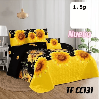 CUBRECAMA DE VERANO 1.5 PLAZAS + 1 FUNDA COBERTOR, COLOR EN COLOR AMARILLO MIX - 1
