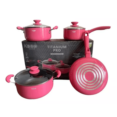 SET DE OLLAS KEEP, ANTIADHERENTE, 7 PIEZAS, COLOR CORAL - 1