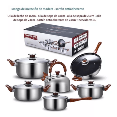 SET DE 12 PIEZAS, OLLAS DE ACERO INOXIDABLE, SARTÉN ANTIADHERENTE - 2