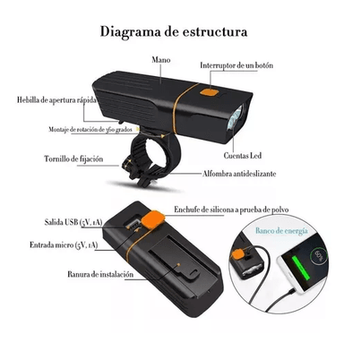 LUZ DE BICICLETA IMPERMEABLE, RECARGABLE, TRASERA, 1000 LM - 4