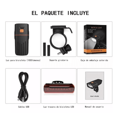 LUZ DE BICICLETA IMPERMEABLE, RECARGABLE, TRASERA, 1000 LM - 5