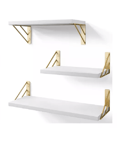 REPISAS FLOTANTES DE MADERA MULTIPROPÓSITO KIT 3 BLANCO CON DORADO - 2