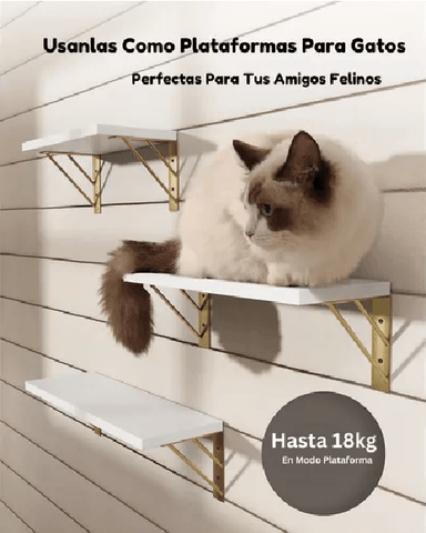 REPISAS FLOTANTES DE MADERA MULTIPROPÓSITO KIT 3 BLANCO CON DORADO - 5